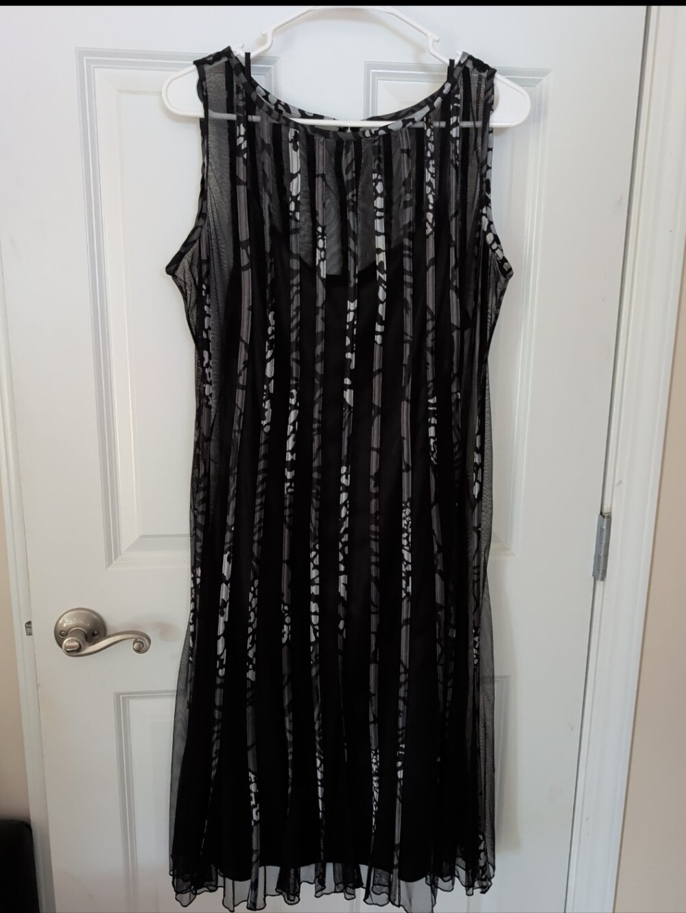 Vintage Elegant Sandra Darren Black Sheer Overlay Slip Dress Sleeveless Midi